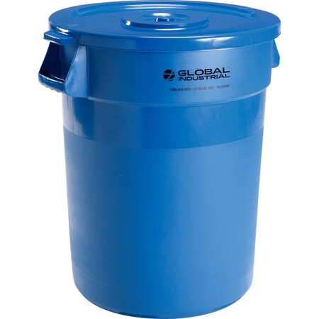 Global Industrial Plastic Trash Can with Lid, 32 Gallon Blue 240460BLCL